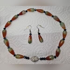 Bohemian Polished Agate Set Necklace Earrings